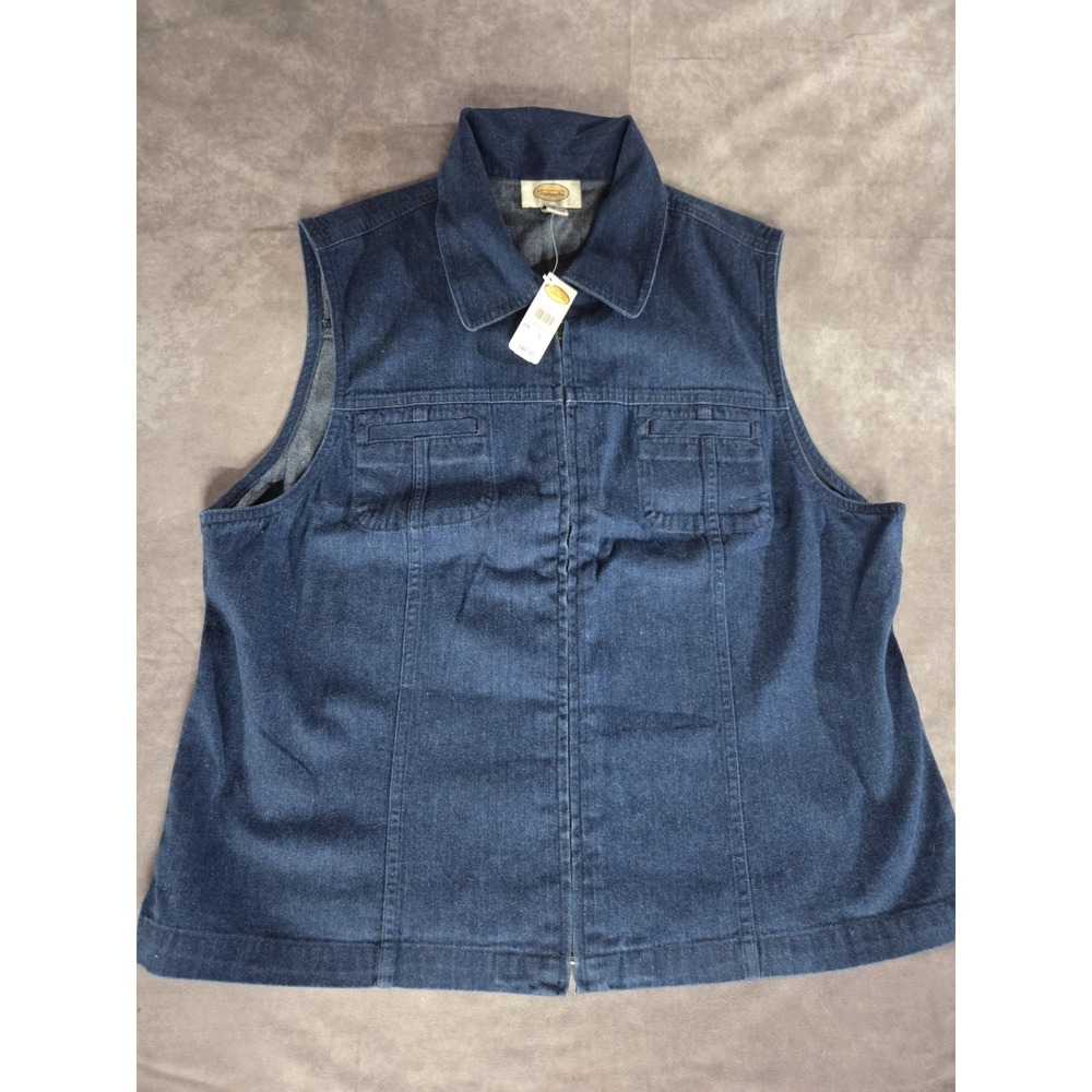 Talbots Blue Denim Sleeveless Zip Front Classic Vest Womans Size L NWT Preppy